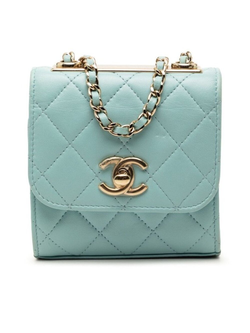 Chanel Trendy CC Logo Quilted Chain Shoulder Bag Light Blue Lambskin